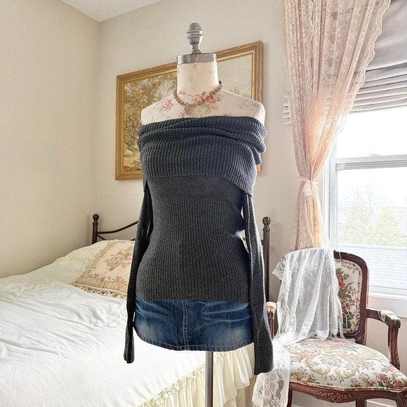 INC International Concepts Sweaters - Y2K inc charcoal ribbed off shoulder sweater size medium